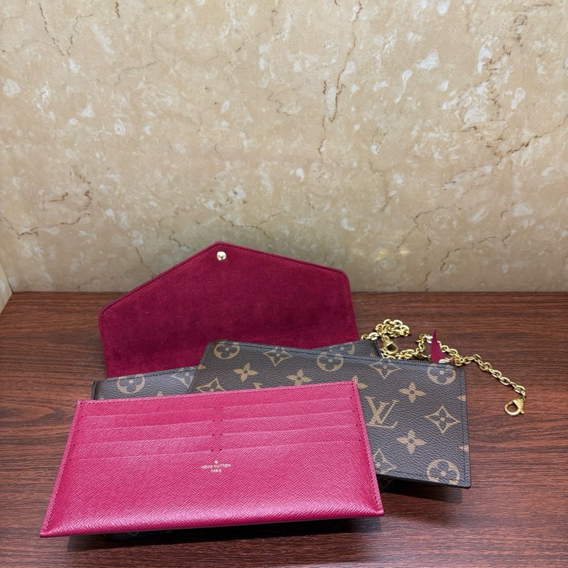 LV新款三合一路易威登Felicie Pochette 經典老花 腋下三合一包包 絨布內里 芯片款-15