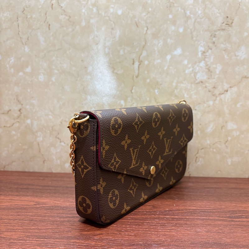 LV新款三合一路易威登Felicie Pochette 經典老花 腋下三合一包包 絨布內里 芯片款-18