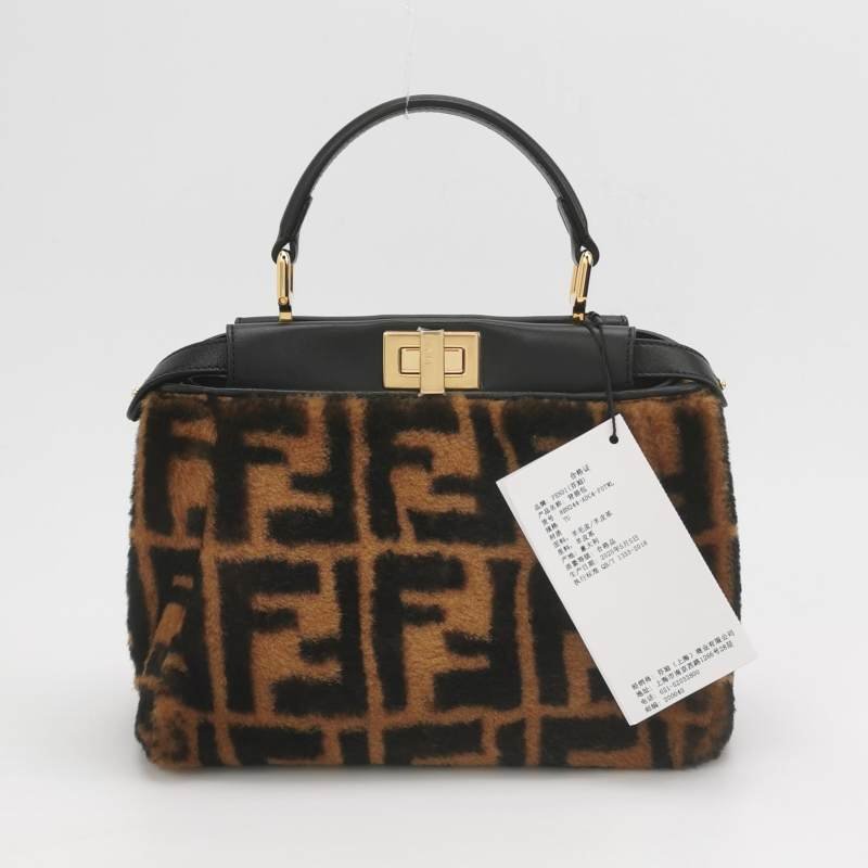 Fendi Peekaboo躲貓貓迷你羊皮雙F老花扭鎖扭鎖斜挎包單肩包-4