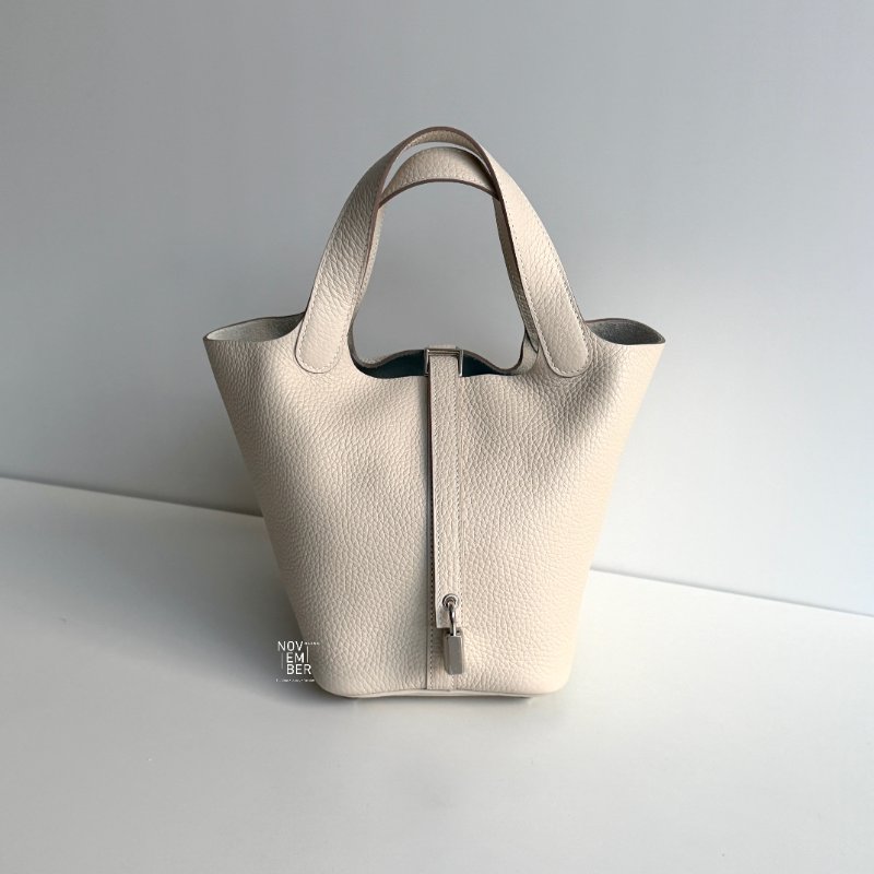 全新全配有購證🫰🏻 Hermès 愛馬仕 Picotin18 奶昔白銀釦-0