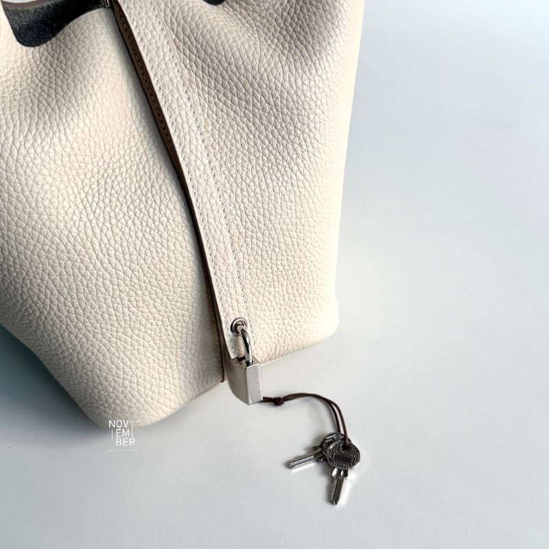 全新全配有購證🫰🏻 Hermès 愛馬仕 Picotin18 奶昔白銀釦-2