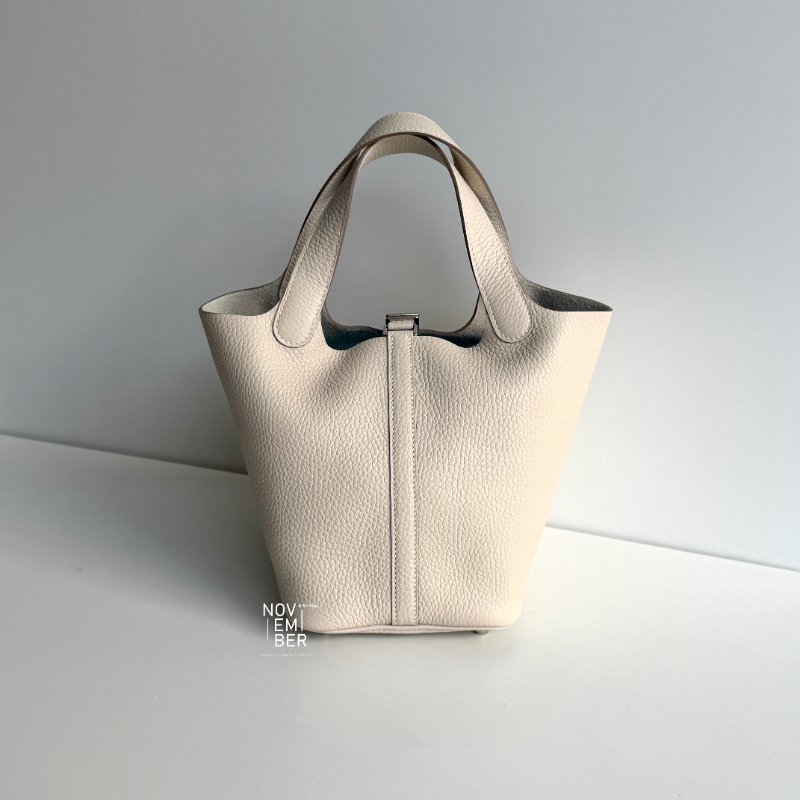 全新全配有購證🫰🏻 Hermès 愛馬仕 Picotin18 奶昔白銀釦-5