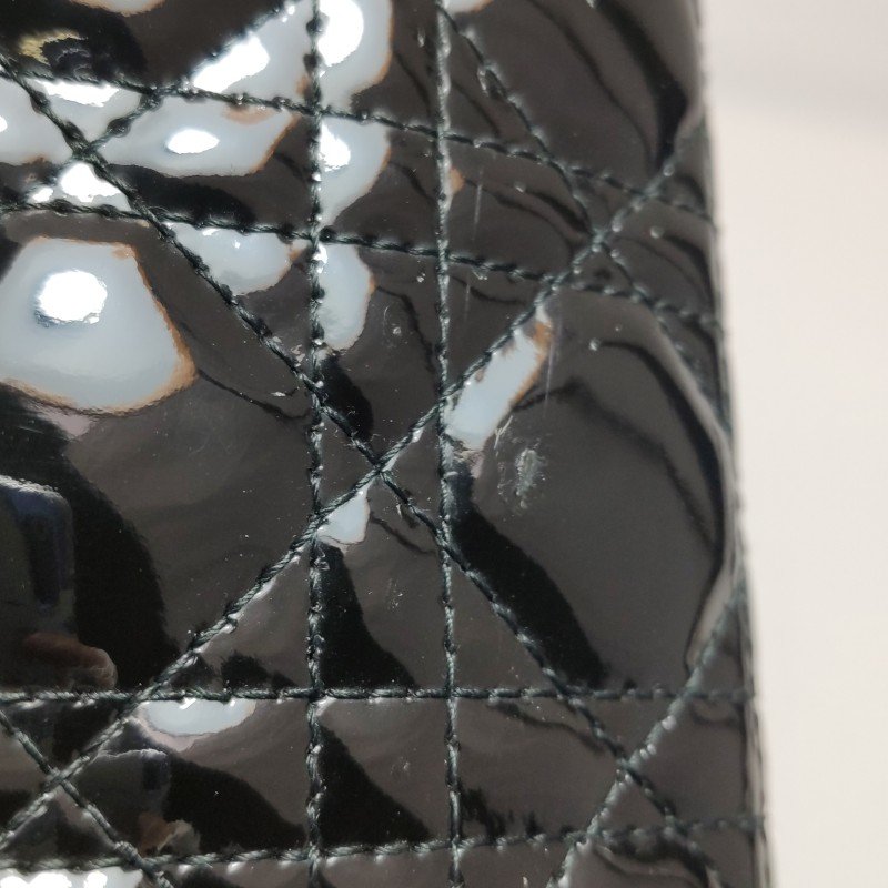 Dior Lady Dior戴妃包大號漆皮藤格紋字母Logo吊飾斜挎包單肩包-18