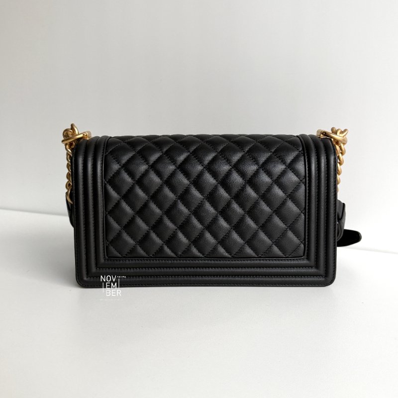 Chanel Boy 25 黑金羊皮-6