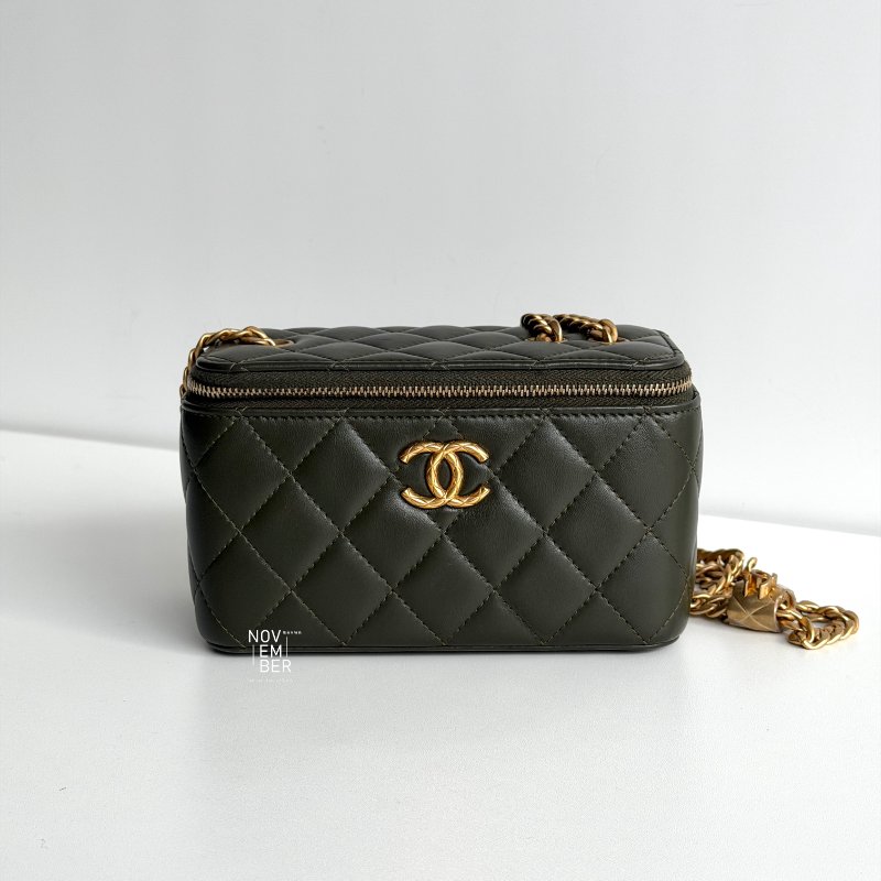 95新💚 Chanel 香奈兒 橄欖綠金柱長盒子-0