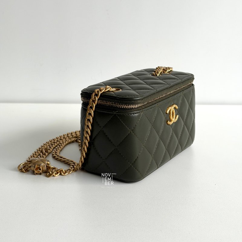 95新💚 Chanel 香奈兒 橄欖綠金柱長盒子-3