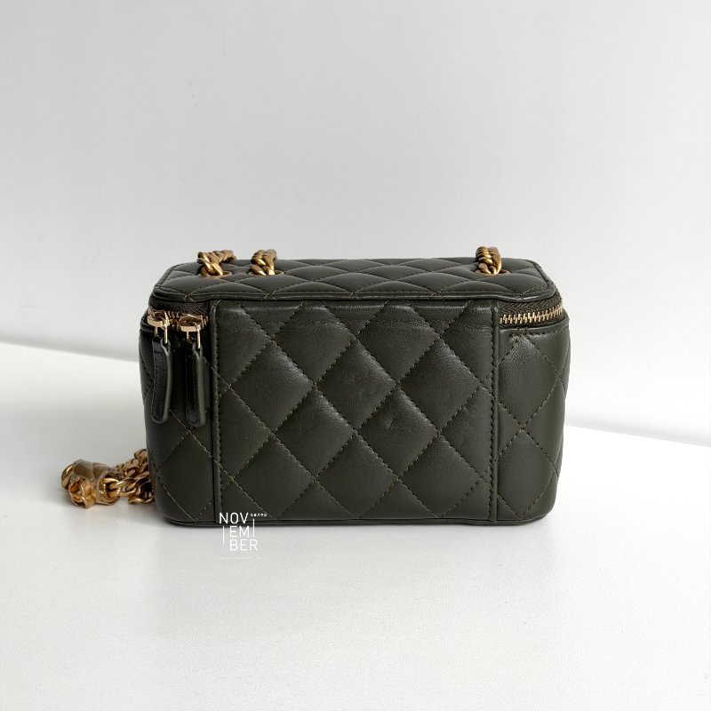 95新💚 Chanel 香奈兒 橄欖綠金柱長盒子-4