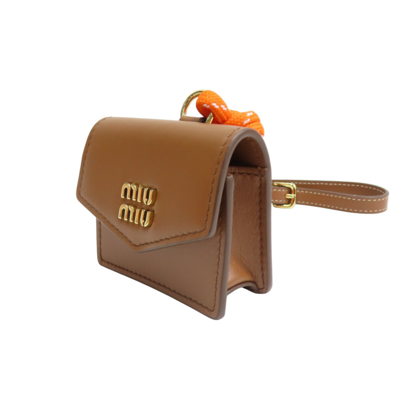 棕色 橘色 牛皮 mini 耳機包 吊飾【MIU MIU 繆繆】-2