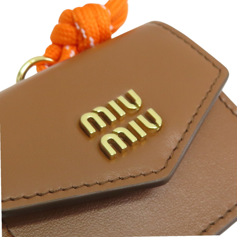 棕色 橘色 牛皮 mini 耳機包 吊飾【MIU MIU 繆繆】-6