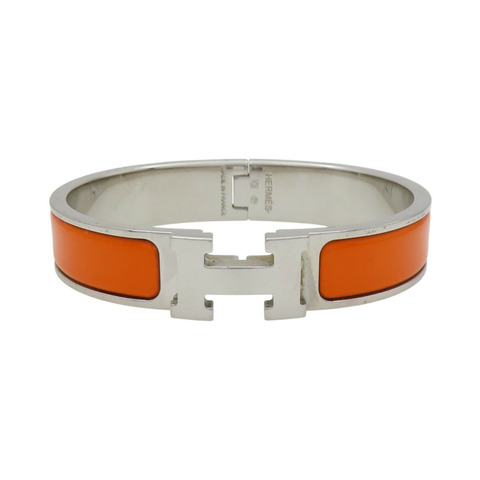 橘色琺瑯 銀色鍍金 Clic H 手環 口Q刻【HERMES 愛馬仕】 H700001F