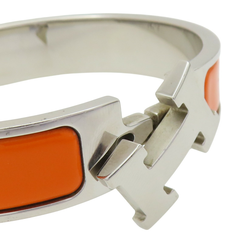 橘色琺瑯 銀色鍍金 Clic H 手環 口Q刻【HERMES 愛馬仕】 H700001F-4