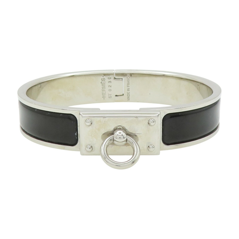 黑色琺瑯 銀色鍍金 Clic Anneau 手環【HERMES 愛馬仕】-0