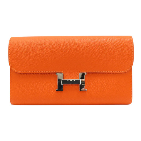 橘色 Epsom牛皮 Constance 扣式 長夾 口R刻【HERMES 愛馬仕】