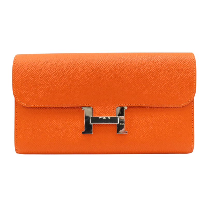 橘色 Epsom牛皮 Constance 扣式 長夾 口R刻【HERMES 愛馬仕】-0