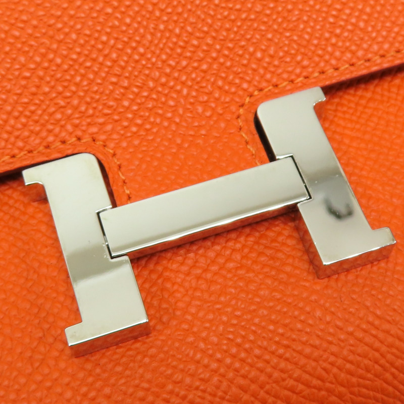 橘色 Epsom牛皮 Constance 扣式 長夾 口R刻【HERMES 愛馬仕】-17