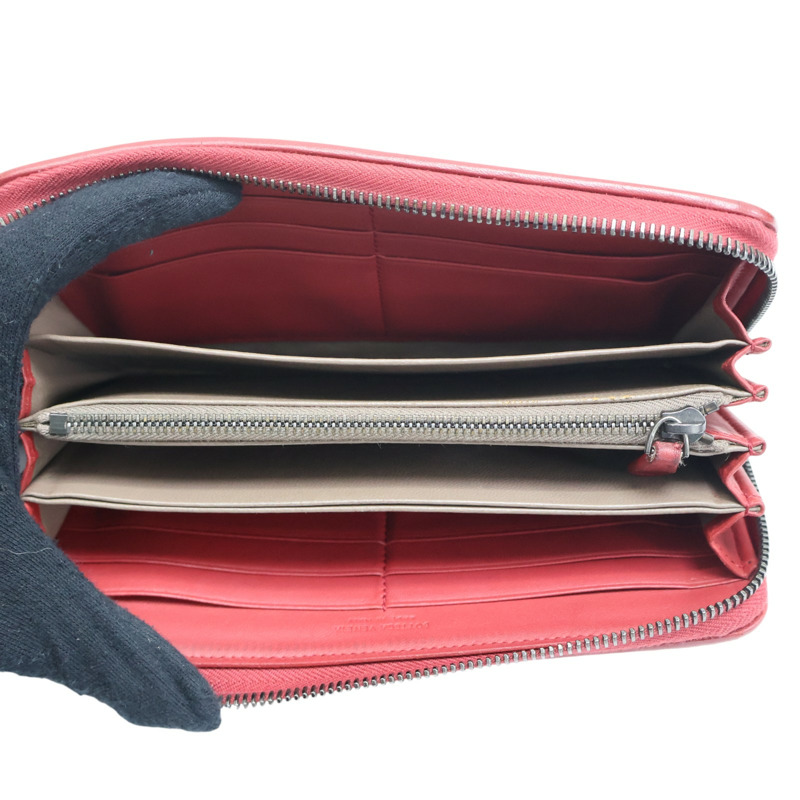 紅色 編織羊皮 拉鍊長夾【BOTTEGA VENETA 寶緹嘉】-4