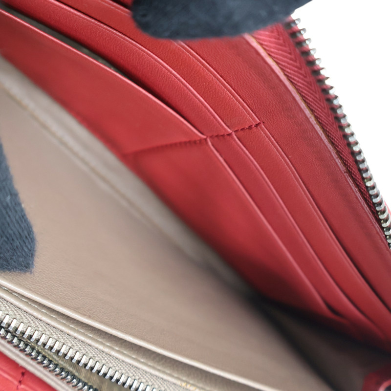 紅色 編織羊皮 拉鍊長夾【BOTTEGA VENETA 寶緹嘉】-7