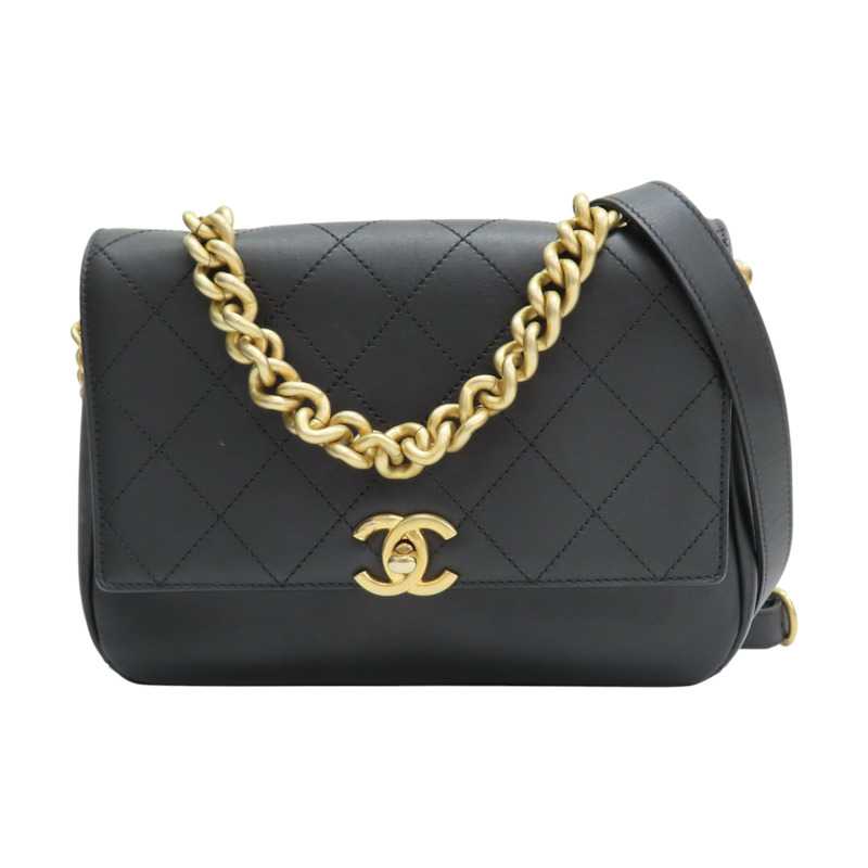 黑色 菱格紋牛皮 Flap Bag 肩背包【CHANEL 香奈兒】-0