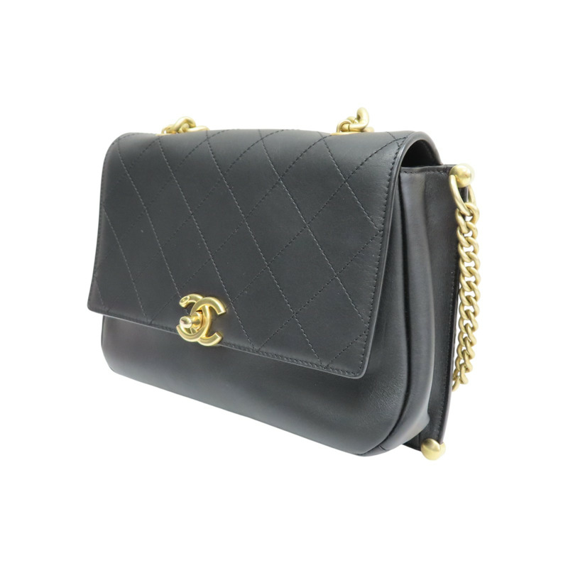 黑色 菱格紋牛皮 Flap Bag 肩背包【CHANEL 香奈兒】-2