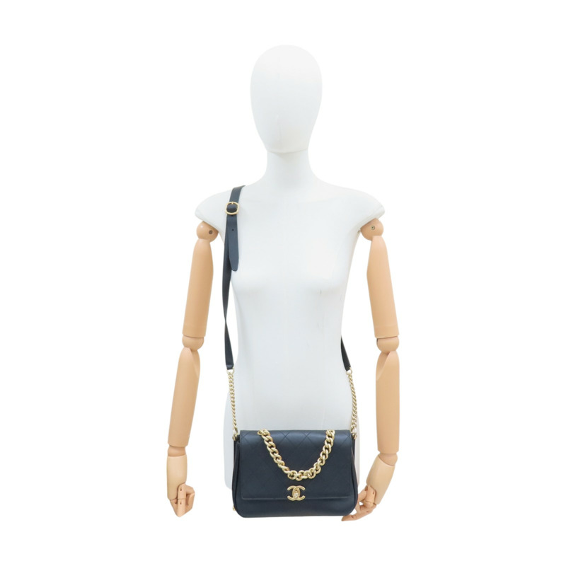 黑色 菱格紋牛皮 Flap Bag 肩背包【CHANEL 香奈兒】-13