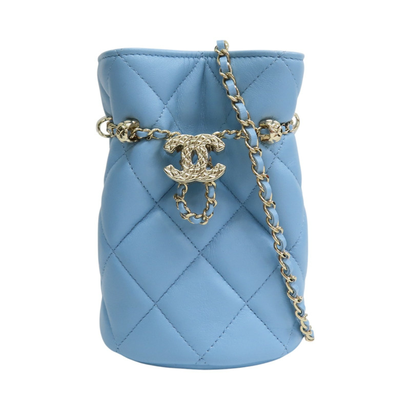 藍色 菱格紋羊皮 MINI 水桶包 肩背包【CHANEL 香奈兒】-0