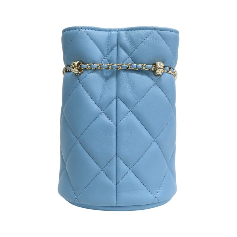 藍色 菱格紋羊皮 MINI 水桶包 肩背包【CHANEL 香奈兒】-1
