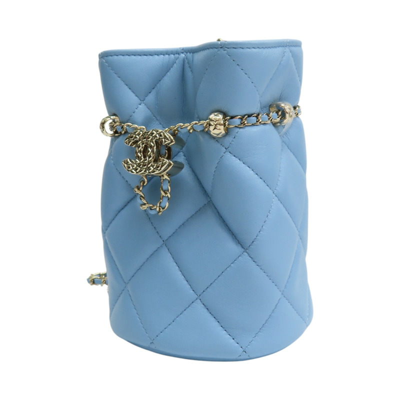 藍色 菱格紋羊皮 MINI 水桶包 肩背包【CHANEL 香奈兒】-2