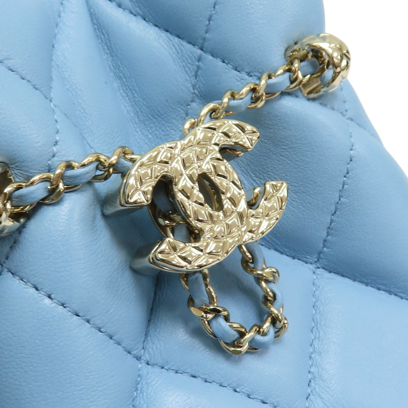 藍色 菱格紋羊皮 MINI 水桶包 肩背包【CHANEL 香奈兒】-8