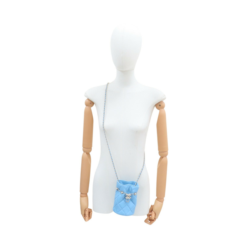 藍色 菱格紋羊皮 MINI 水桶包 肩背包【CHANEL 香奈兒】-10