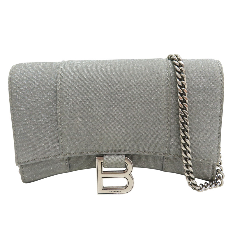 銀色 亮粉 牛皮 Hourglass 鏈帶肩背包【BALENCIAGA 巴黎世家】 656050-0