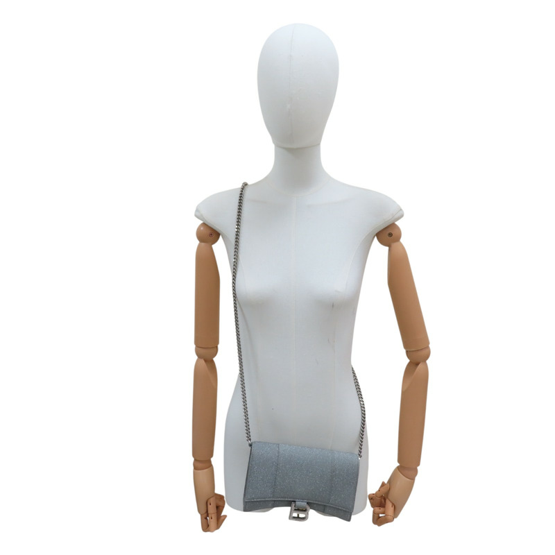 銀色 亮粉 牛皮 Hourglass 鏈帶肩背包【BALENCIAGA 巴黎世家】 656050-7