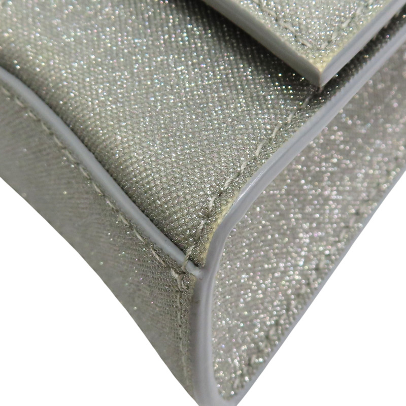 銀色 亮粉 牛皮 Hourglass 鏈帶肩背包【BALENCIAGA 巴黎世家】 656050-9