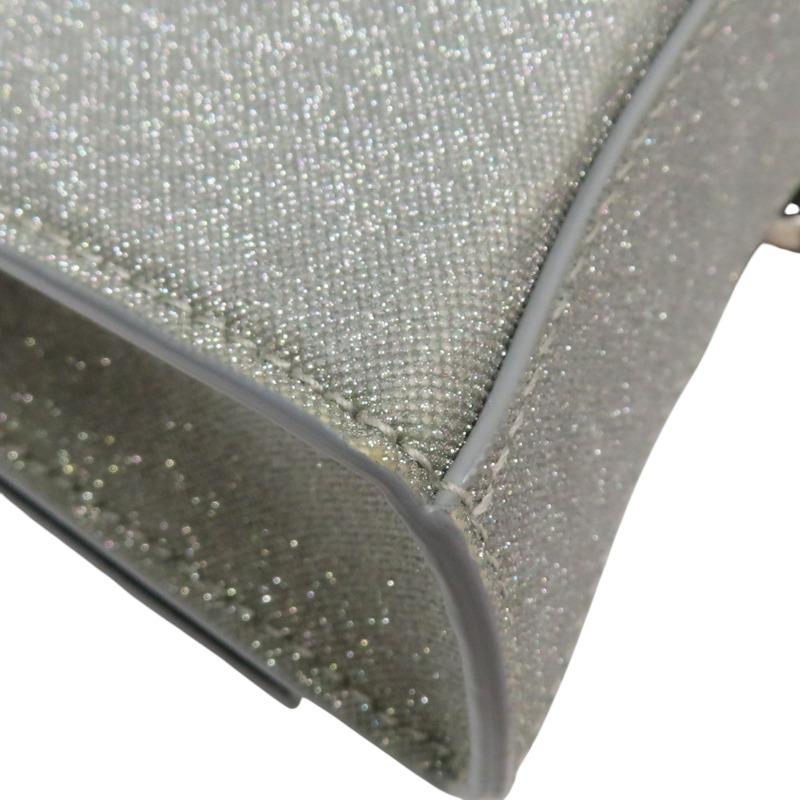 銀色 亮粉 牛皮 Hourglass 鏈帶肩背包【BALENCIAGA 巴黎世家】 656050-10