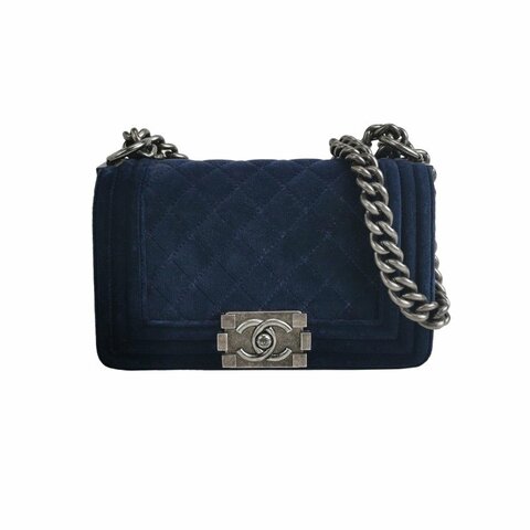 Chanel Leboy季節限定款小號羊皮絨布方形雙C鎖扣單肩包