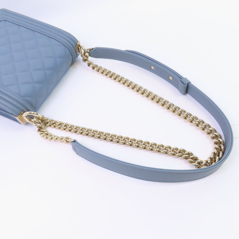 CHANEL 牛皮皮革Boy North South金扣鏈帶肩背袋-4