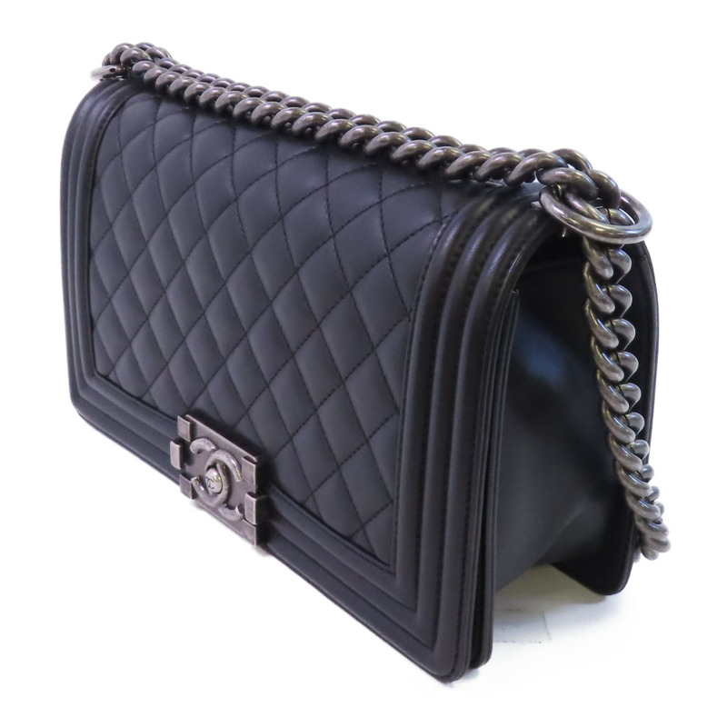 CHANEL 羊皮皮革Boy Chanel 25銀扣鏈帶肩背袋-2