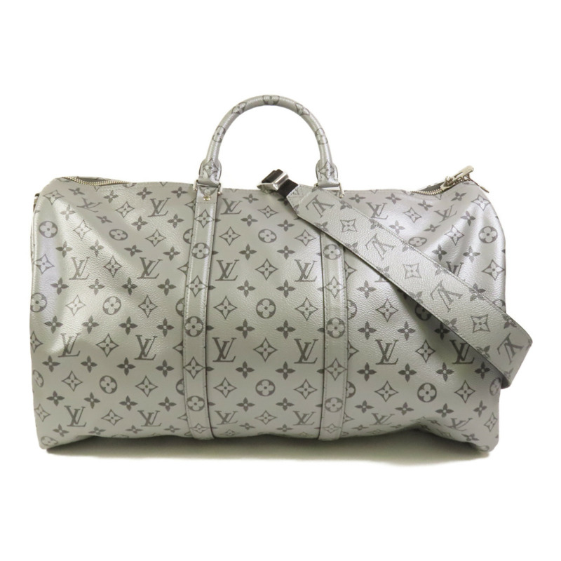 LOUIS VUITTON Mono Metallic Silver Keepall 50 Bandoulie銀扣手挽肩背兩用袋-0