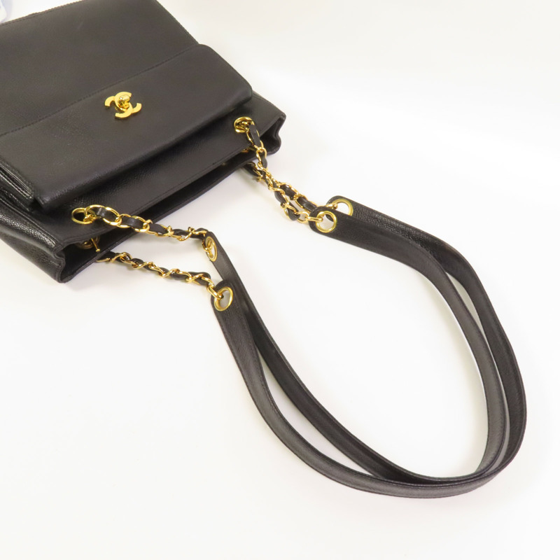 CHANEL 牛皮皮革Vintage Tote Bag金扣肩背袋-4