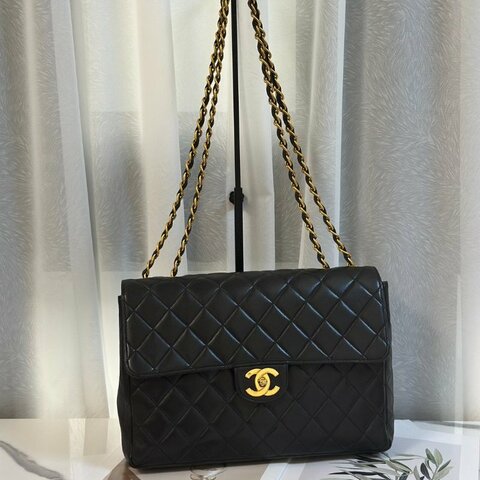 CHANEL 復古口蓋單肩包 - 黑金3開