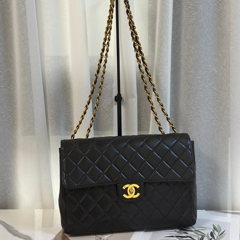 CHANEL 復古口蓋單肩包 - 黑金3開-0