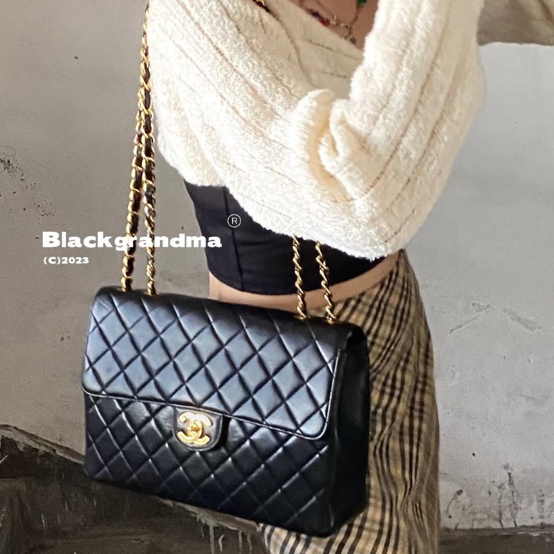 CHANEL 復古口蓋單肩包 - 黑金3開-1