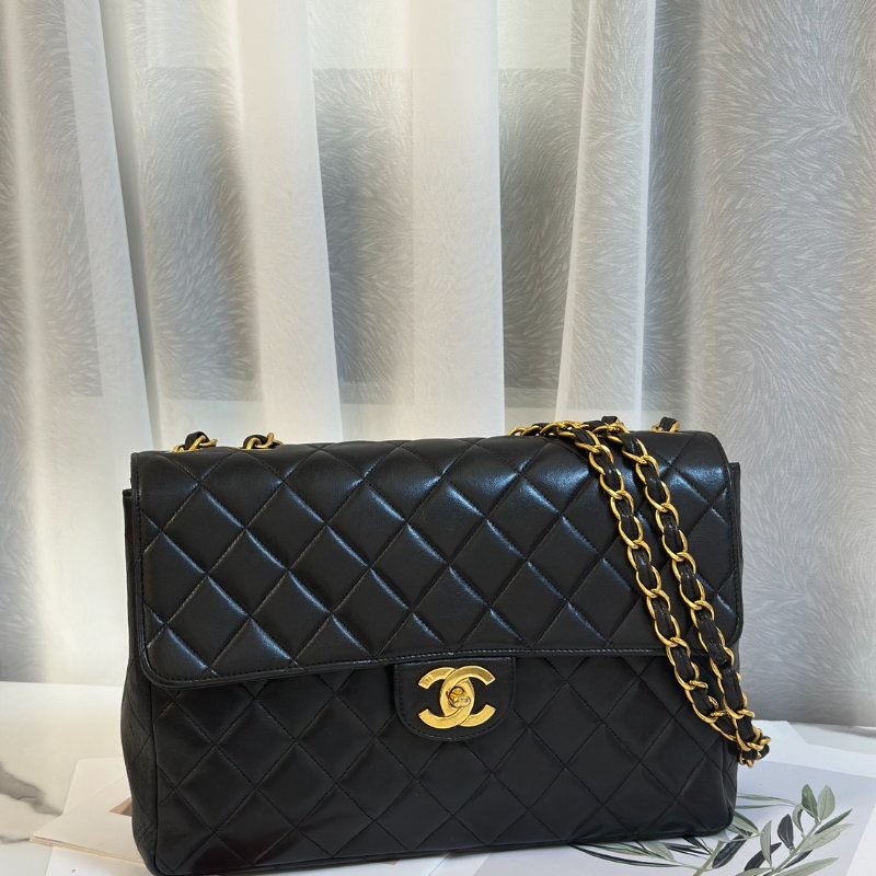 CHANEL 復古口蓋單肩包 - 黑金3開-2