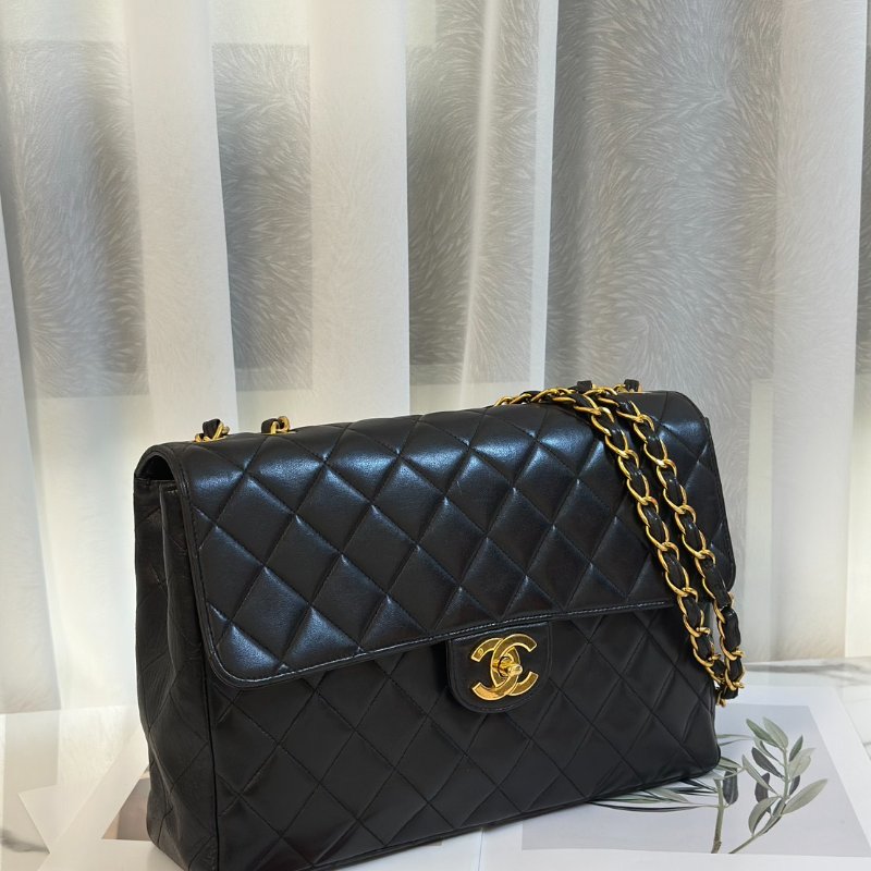 CHANEL 復古口蓋單肩包 - 黑金3開-3