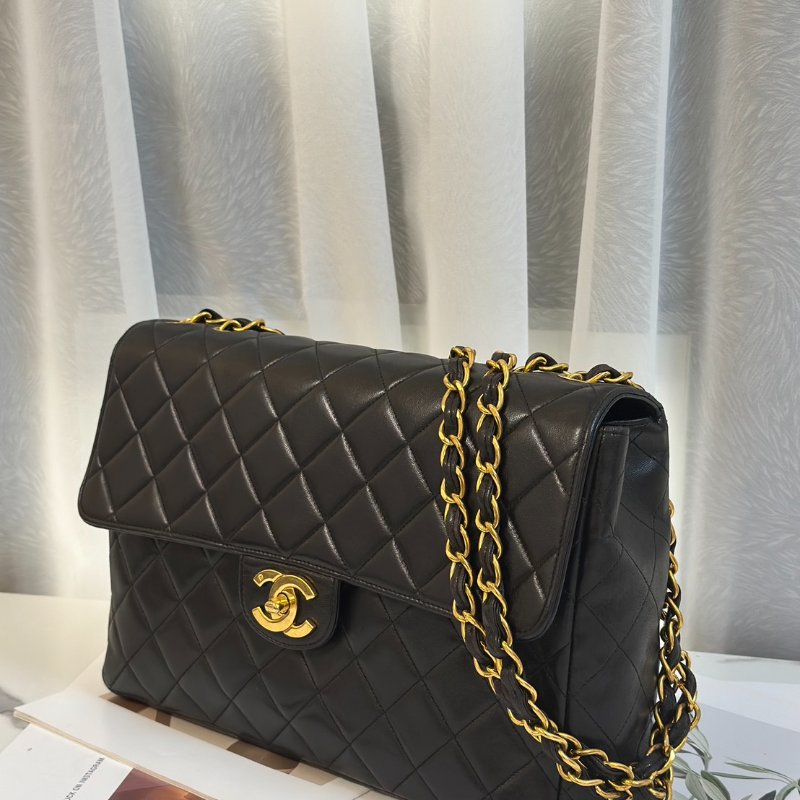 CHANEL 復古口蓋單肩包 - 黑金3開-4