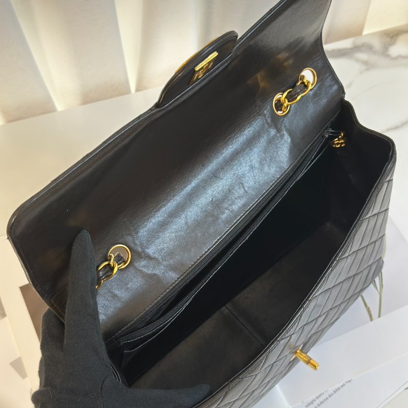 CHANEL 復古口蓋單肩包 - 黑金3開-7