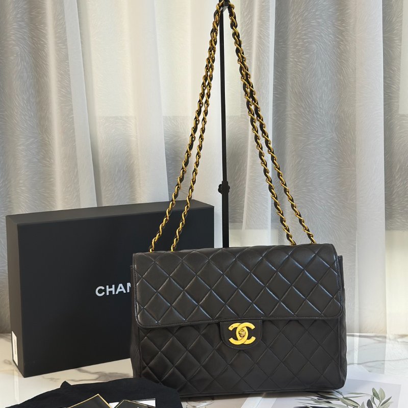 CHANEL 復古口蓋單肩包 - 黑金3開-8