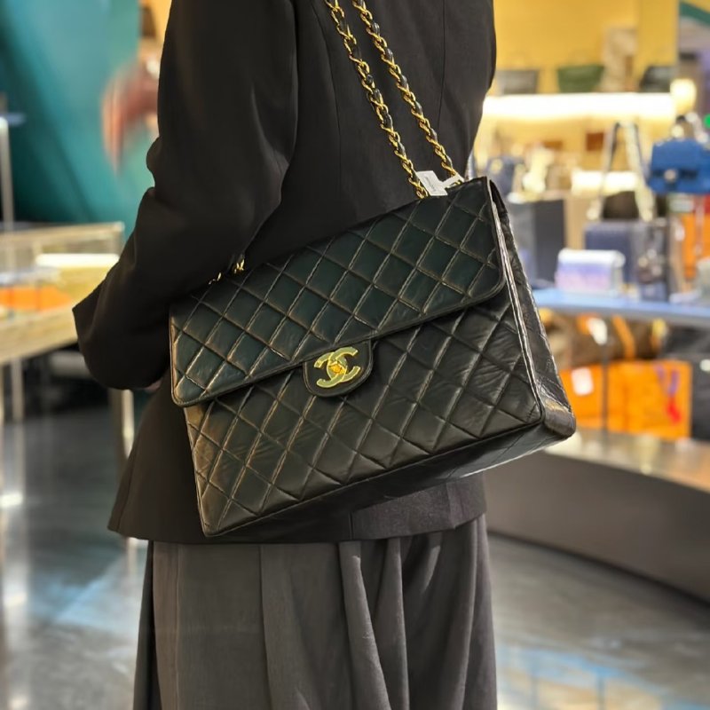 CHANEL 復古口蓋單肩包 - 黑金3開-10