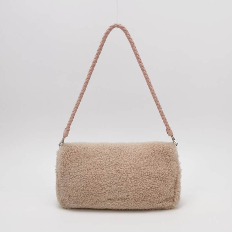 Miu Miu Miu Crystal系列羊皮毛絨珩縫鑽飾單肩包-4