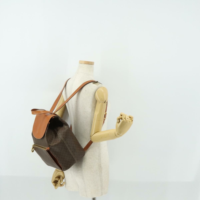 【日本直送】CELINE Macadam帆布雙肩包 PVC皮革 棕色 金色 正品 ka1291-25