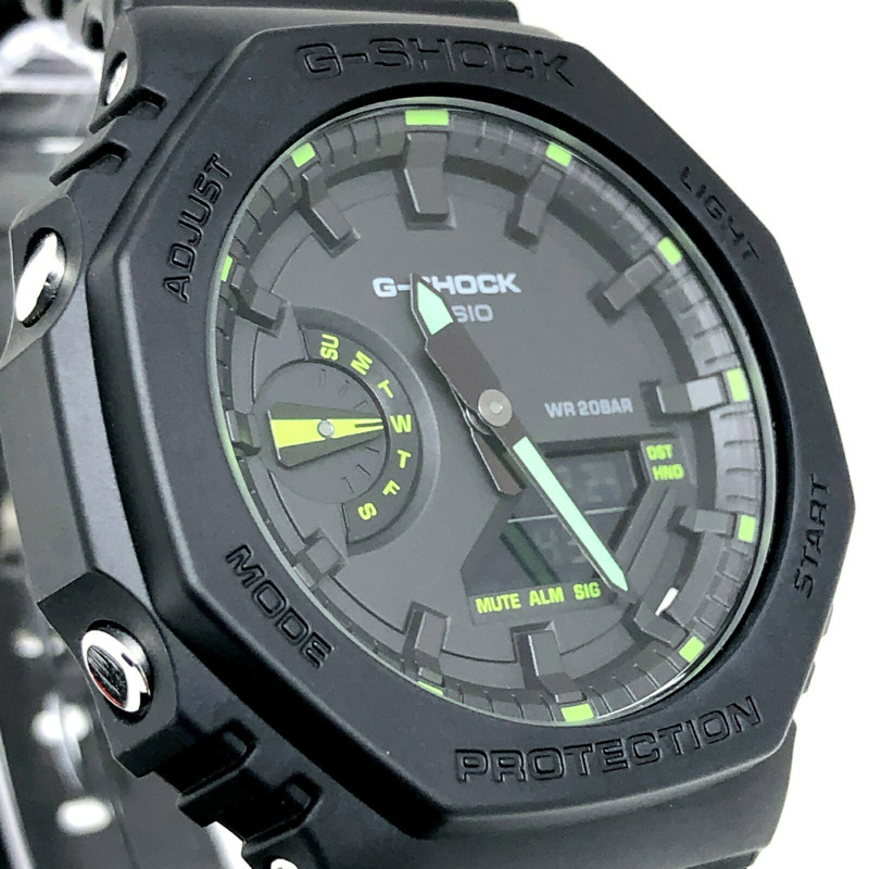 卡西歐 G-SHOCK GA-2100-1A3 霓虹點綴系列八角形腕錶,橡木色錶殼,黑色/綠色指針/數位雙顯,雙 LED 背光,2022 年 2 月發售,Mikunigaoka 專賣店販售。-3